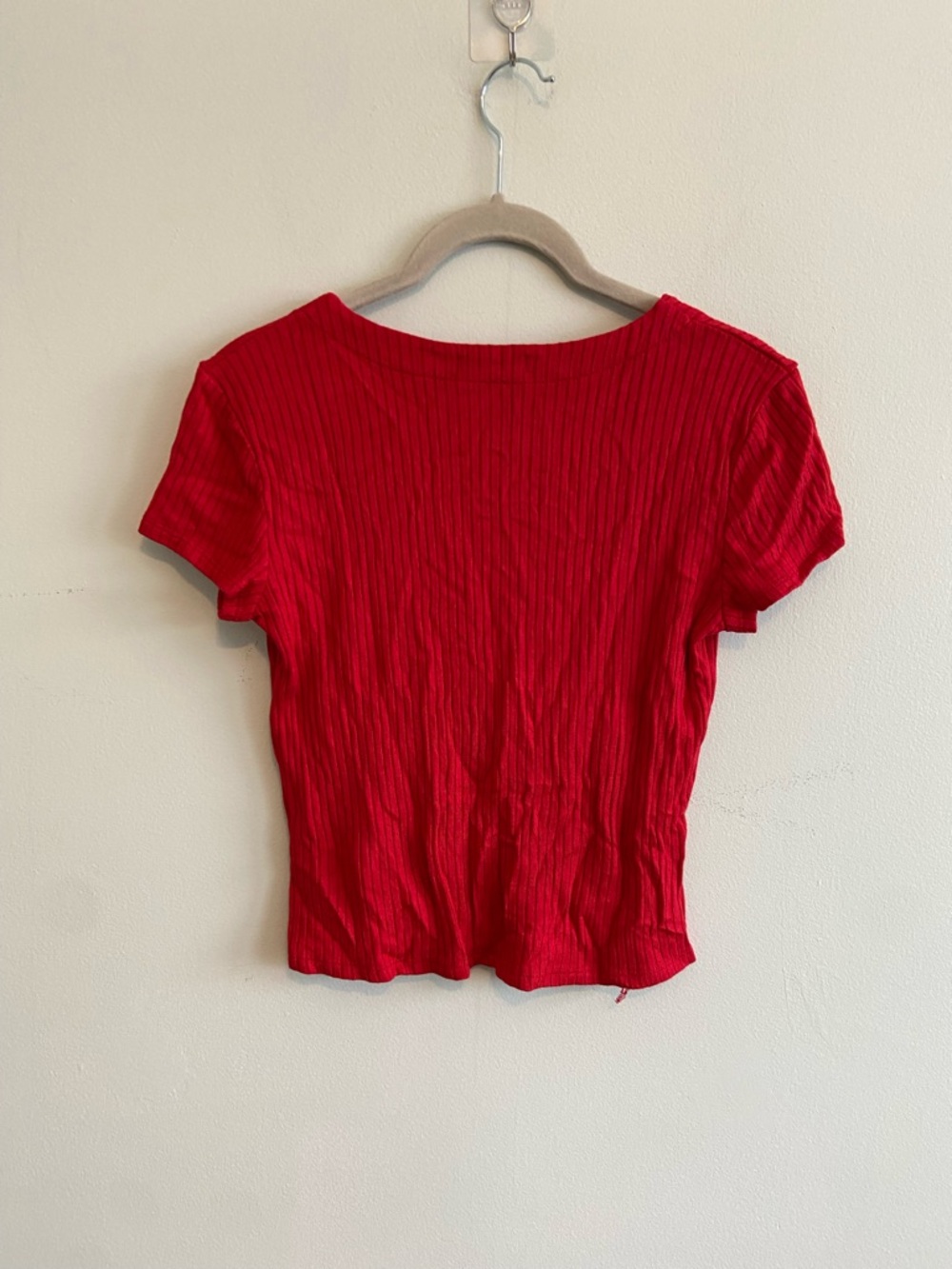 Reformation Red Ribbed Button-Front V-Neck Crop Top - Picture 3 of 6